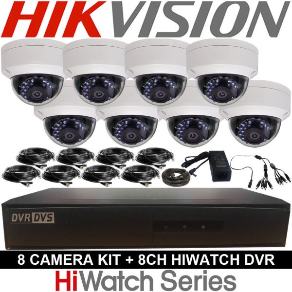 HIKVISION HIWATCH 8CH DVR 5 6 7 8 OUTDOOR 2MP VANDALPROOF Dome CCTV KIT 1