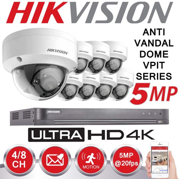 HIKVISION 5MP CCTV SYSTEM UHD 4K DVR 8CH 2.8MM VANDAL PROOF OUTDOOR EXIR CAMERA KIT 1