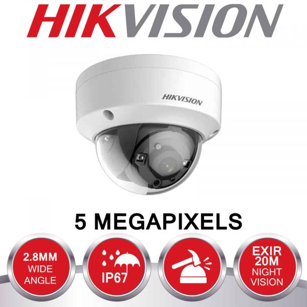 HIKVISION 5MP CCTV SYSTEM UHD 4K DVR 8CH 2.8MM VANDAL PROOF OUTDOOR EXIR CAMERA KIT 3