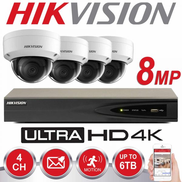 HIKVISION 8MP IP POE SYSTEM 4CH NVR DS-7604NI-K1/4P CCTV CAMERA OUTDOOR VANDAL PROOF DS-2CD2185FWD-I 1