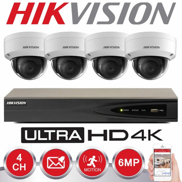 HIKVISION 6MP IP POE SYSTEM 4K UHD 4CH CHANNEL NVR CCTV DOME VANDAL PROOF OUTDOOR CAMERA HOME UK KIT 1