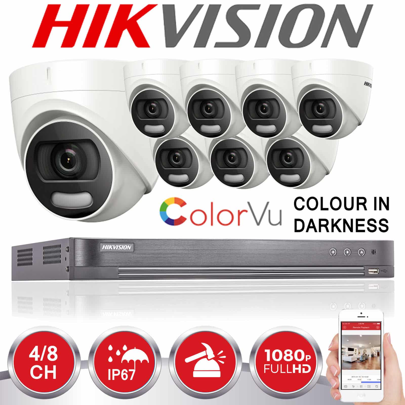 HIKVISION 4/8 CH DVR HD UHD 5MP Hikvision Camera Turret 40M Night Vision IR CCT 