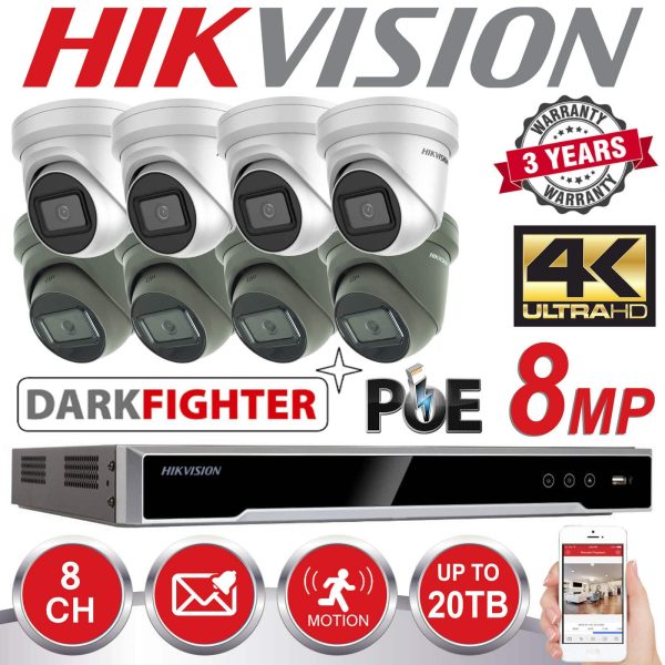 HIKVISION 8MP 4K UHD CCTV SYSTEM POE 4CH CHANNEL NVR DARKFIGHTER DOME CAMERA KIT 1