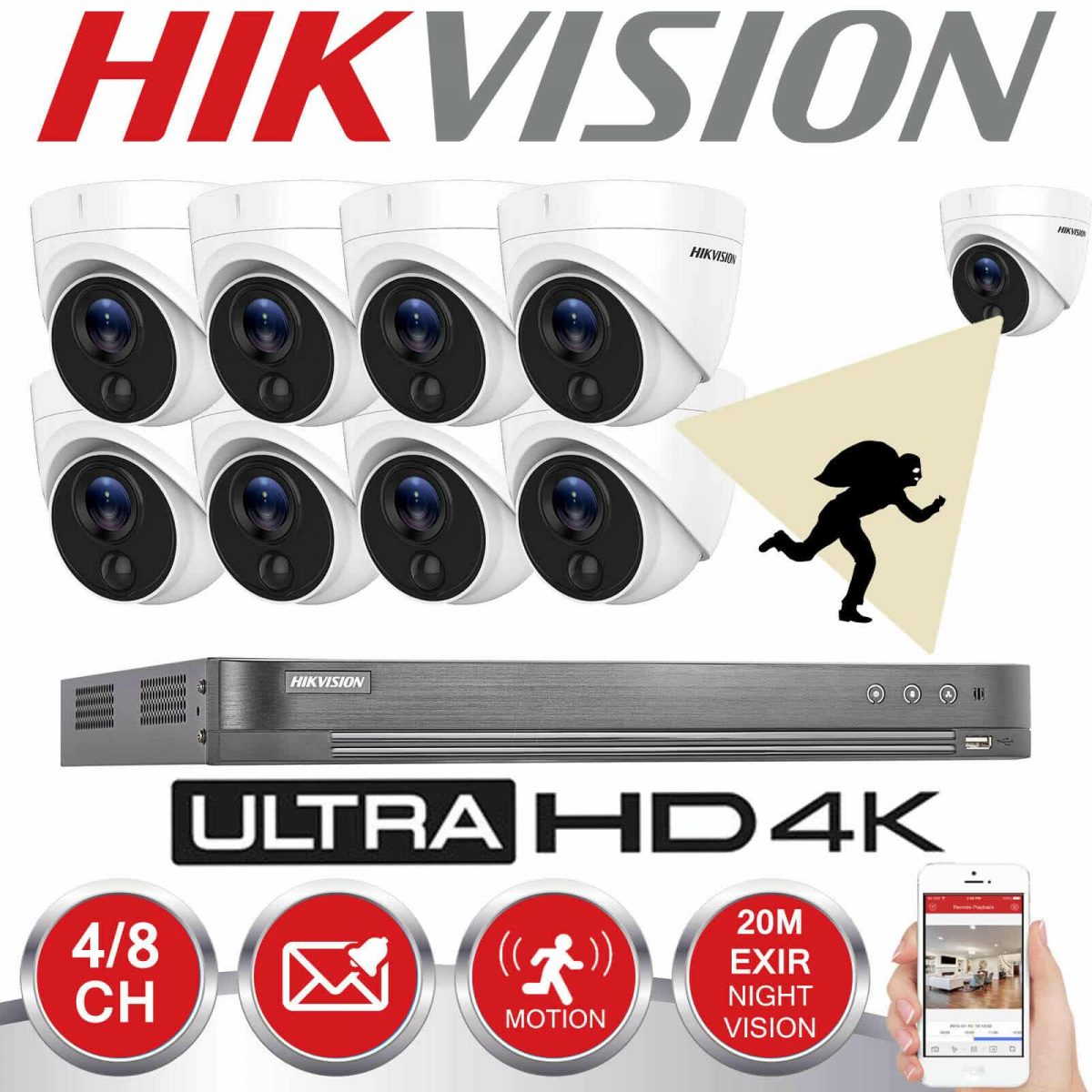 HIKVISION 5MP CCTV SYSTEM 4CH 8CH WITH PIR MOTION DETECTION Apt CCTV