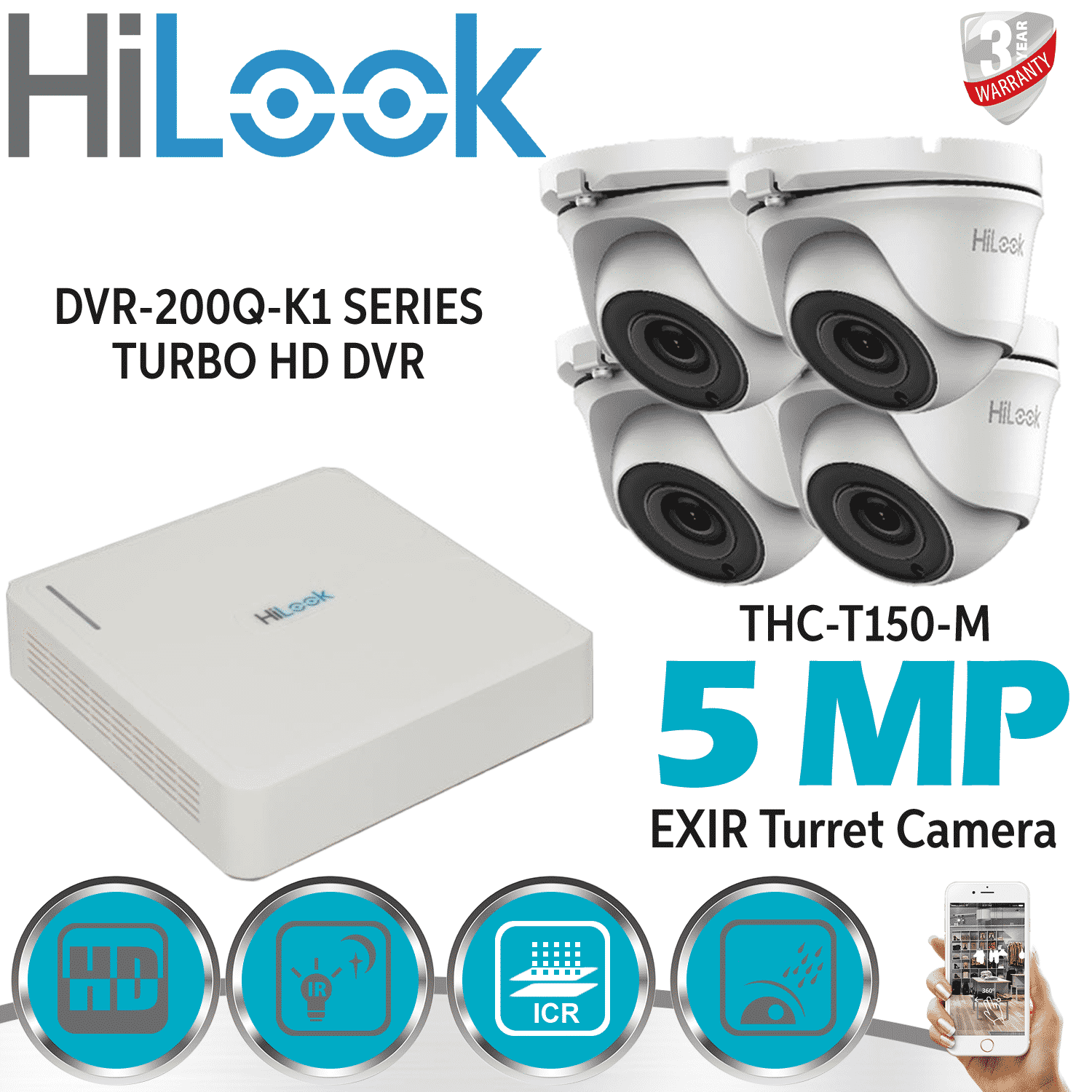 HIKVISION 5MP CCTV SYSTEM 4CH 8CH DVR TURBO DOME HD TURRET CAMERA WHITE GREY KIT 