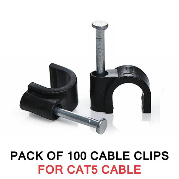 100X CABLE CLIPS WITH NAIL FOR CAT5 CAT6 CABLE BLACK 1
