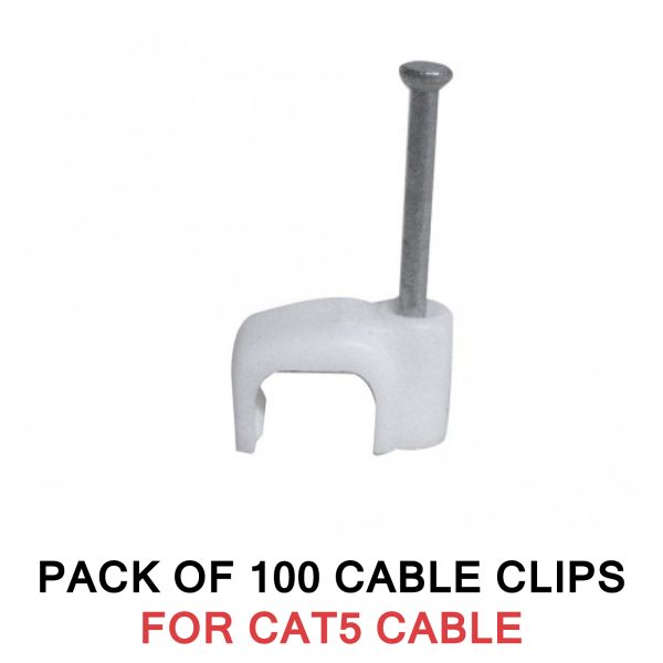 100X CABLE CLIPS WITH NAIL FOR CAT5 CAT6 CABLE WHITE 1