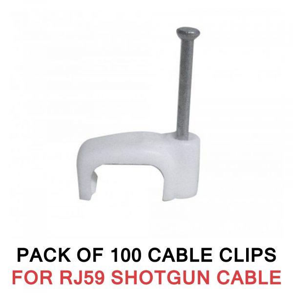 100X CABLE CLIPS WITH NAIL FOR RG59 SHOTGUN CABLE WHITE 1