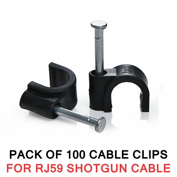 100X CABLE CLIPS WITH NAIL FOR RG59 SHOTGUN CABLE BLACK 1