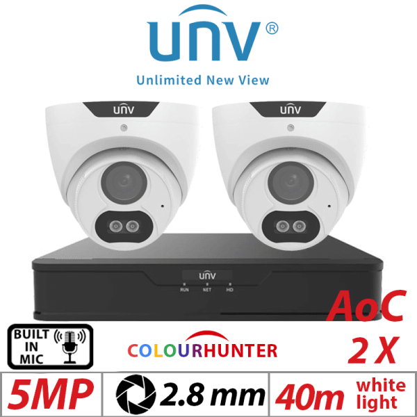 5MP 4CH UNIVIEW KIT - 2X COLOURTHUNTER FIXED TURRET ANALOG CAMERA 2.8MM UAC-T125-AF28M-W 1