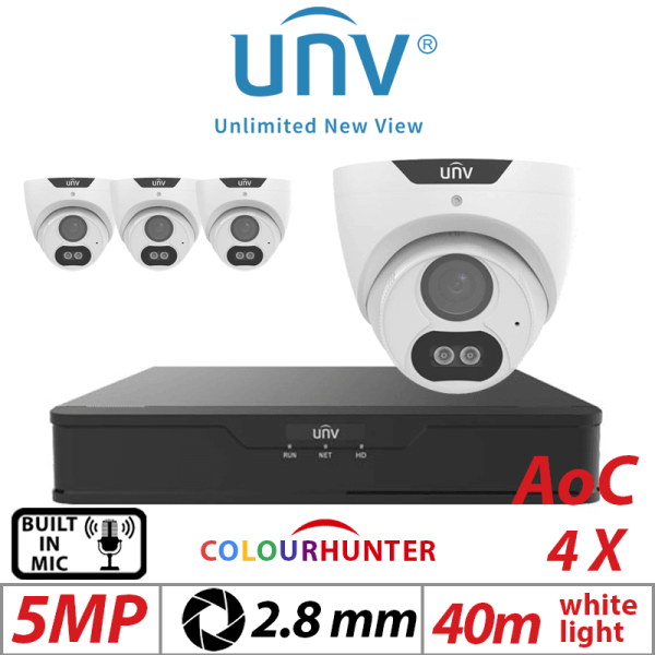 5MP 4CH UNIVIEW KIT - 4X COLOURTHUNTER FIXED TURRET ANALOG CAMERA 2.8MM UAC-T125-AF28M 1