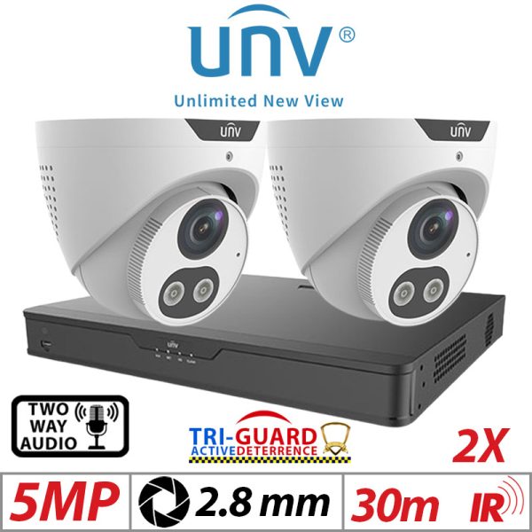 5MP 4CH UNIVIEW KIT - 2X - TRI-GUARD COLORHUNTER - 24/7 COLOUR - HD IR TURRET NETWORK CAMERA WITH LIGHT, AUDIBLE WARNING AND DEEP LEARNING ARTIFICIAL INTELLIGENCE 2.8MM IPC3615SB-ADF28KMC-I0 WHITE 1